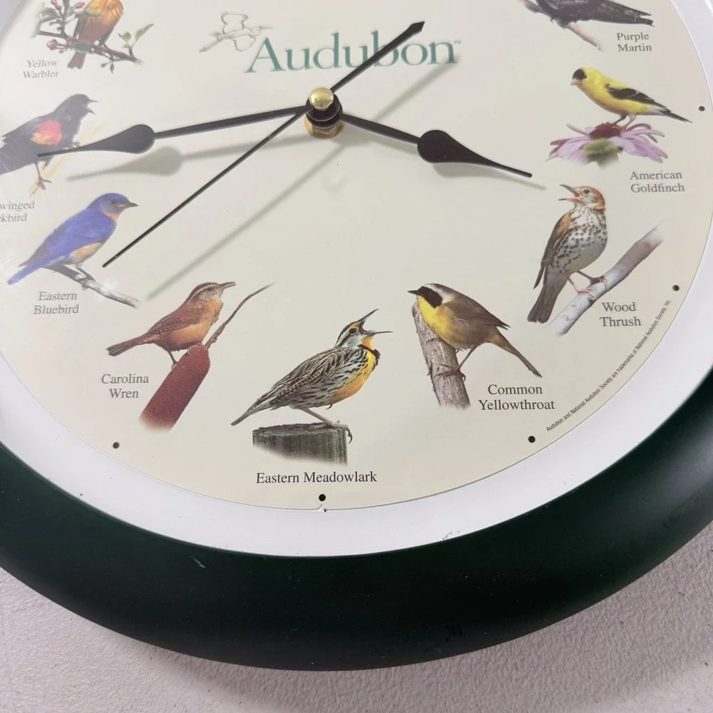 Audubon Society Singing Bird Wall Clock, Green Frame, 13